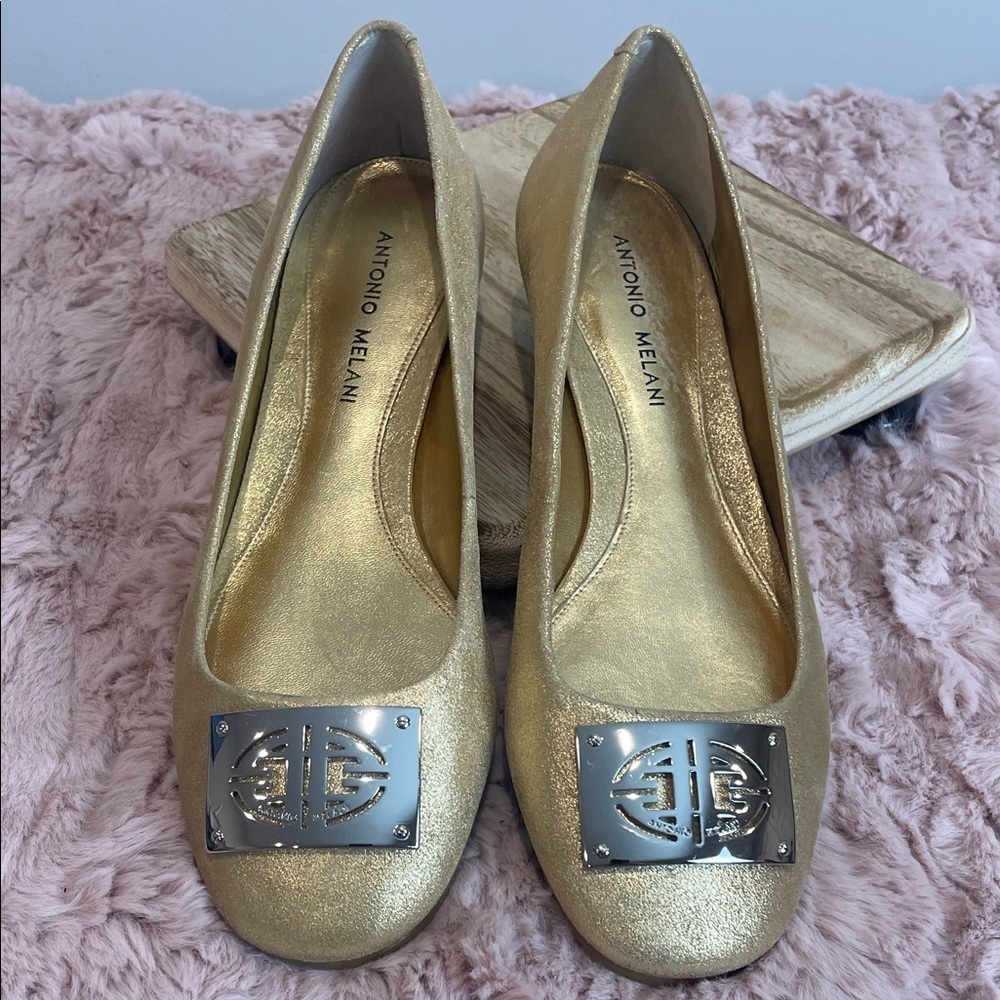 Antonio Melani Metallic Gold Ballet Flats with Silver Accent,size 8.5 NEW NO BOX